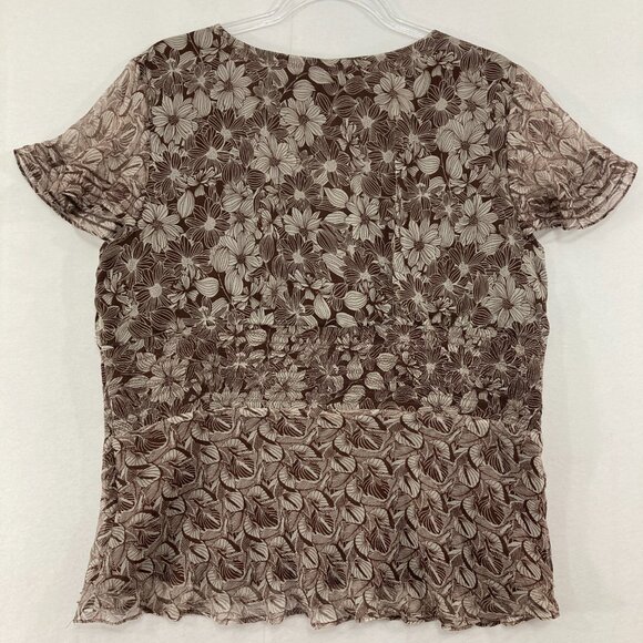 Vintage ECI New York Top size XL Brown Floral Feminine Pure Silk Baby-doll Y2K - Picture 8 of 9
